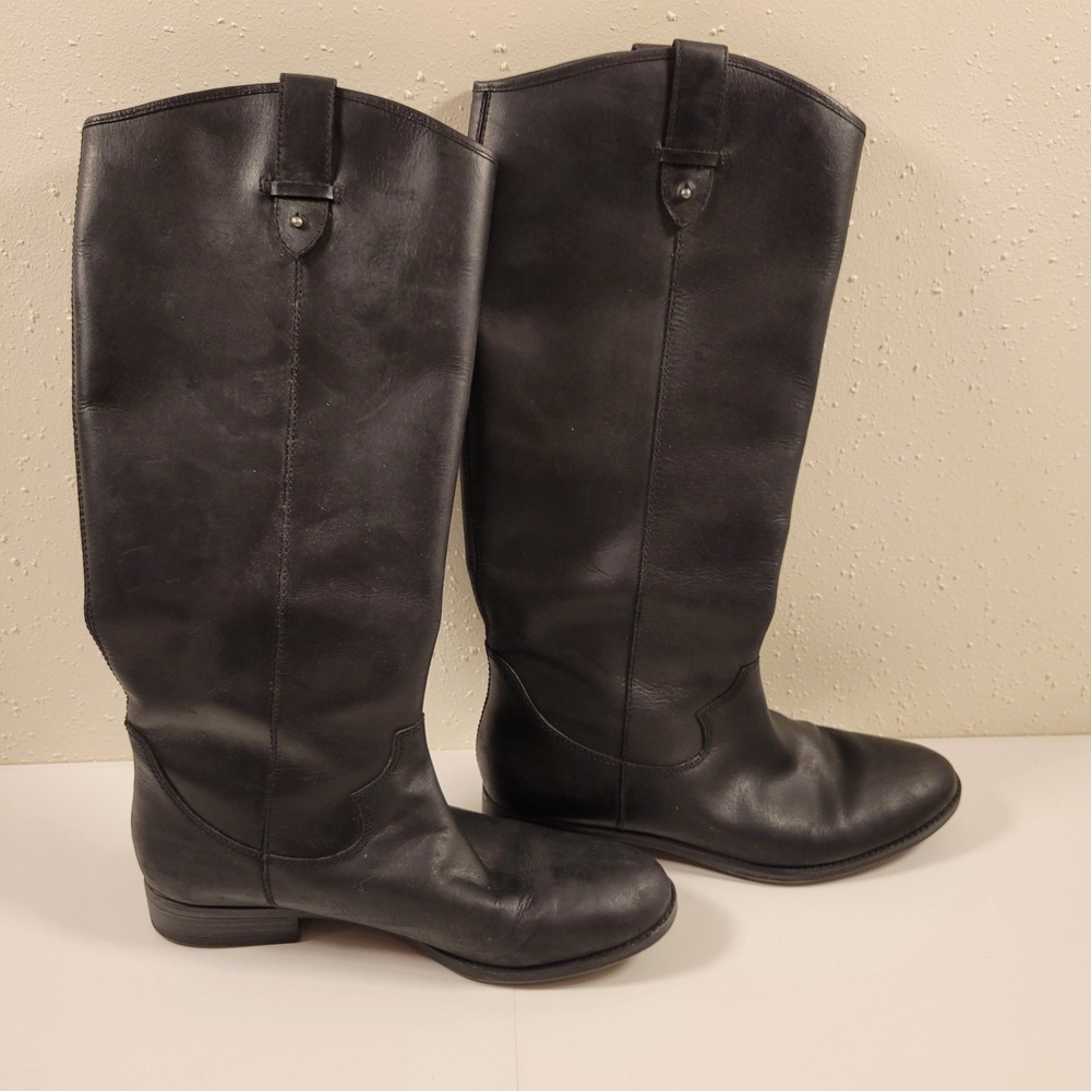 Frye & Co Melissa Button 2 Riding Boot Women 9 Black Leather Tall Pull On